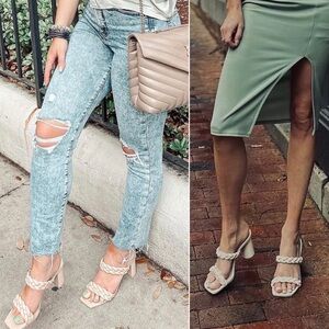 Dolce Vita Paily Braided Sandals Cafe Stella Wood Heeled Sandals Square Toe